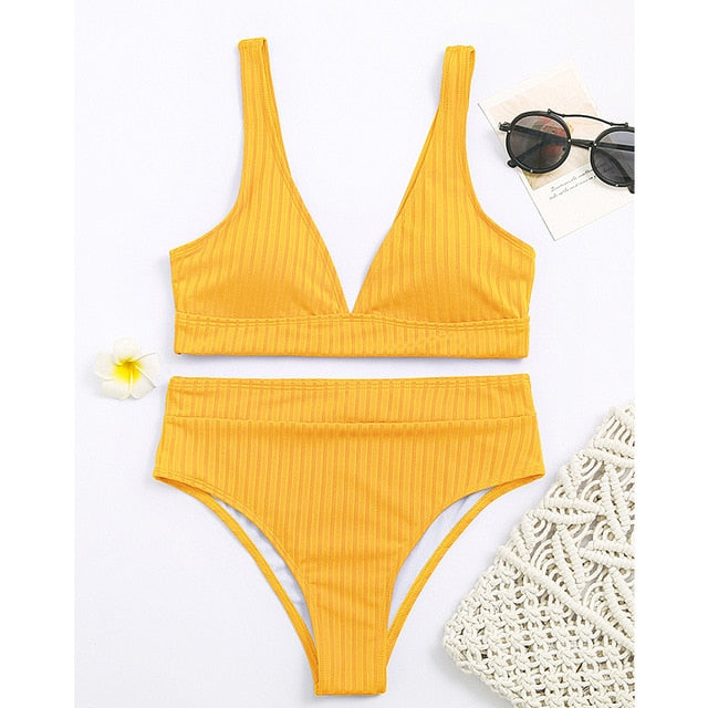 Peachtan Sexy solid ribbed bikinis 2021