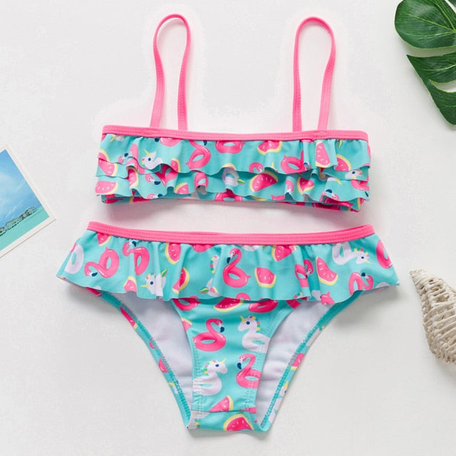 New 2021 Children's Swimwear Two Piece Flamingo