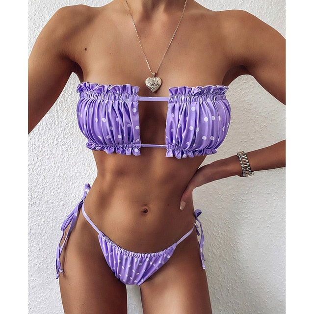 Sexy Bikini 2021 Pleated Bandeau Swimsuit Female