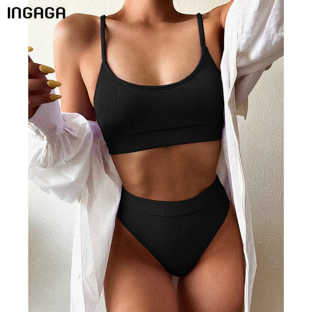 INGAGA High Waist Bikinis Swimsuits Women