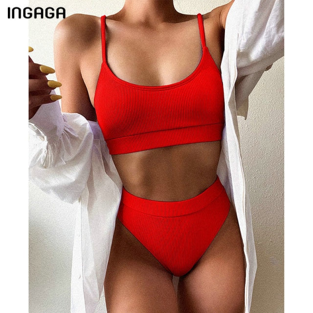 INGAGA High Waist Bikinis Swimsuits Women